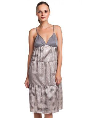 AIKO Zuzanna Tiered Midi Sundress Gray Inky Dot Print NWT